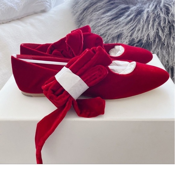 The Row Elodie Velvet Ankle-wrap Ballet Flats Red 38 - Picture 10 of 12